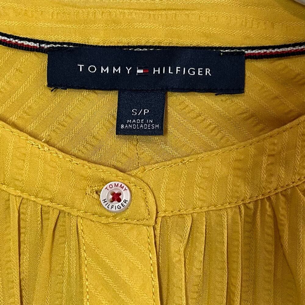 Tommy Hilfiger Yellow Textured Lightweight Button Down Hi-Lo Shirt Size S - Picture 7 of 11